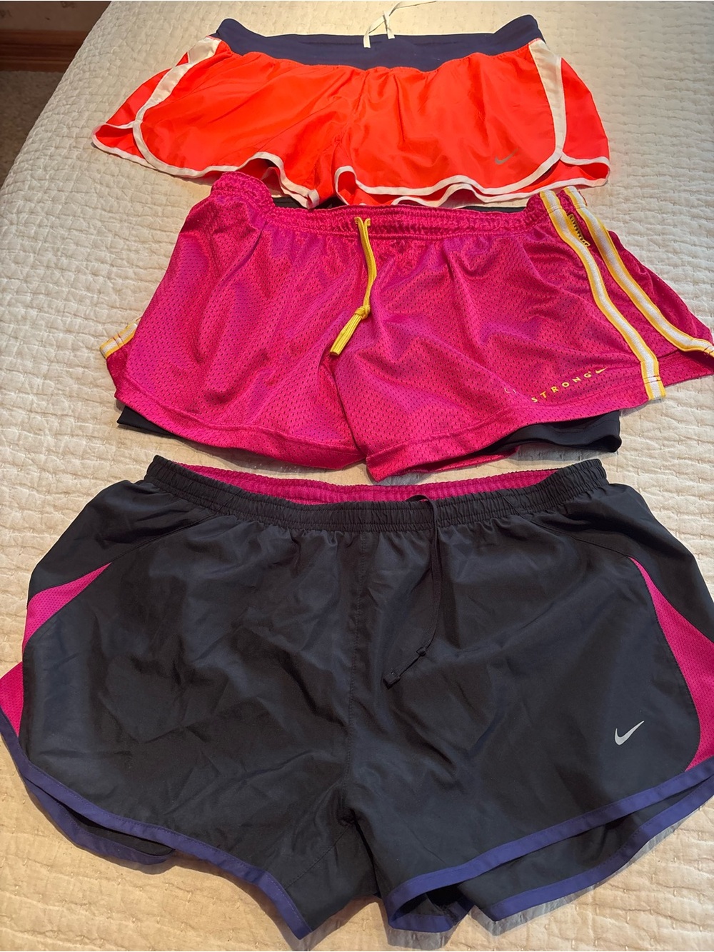 Nike Women's Black Athletic Shorts with Pink Trim (3-Pack Look)